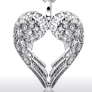 Gorgeous Angel Wings Heart 2 Combined Loves Pendant Stamped 925 Necklace
